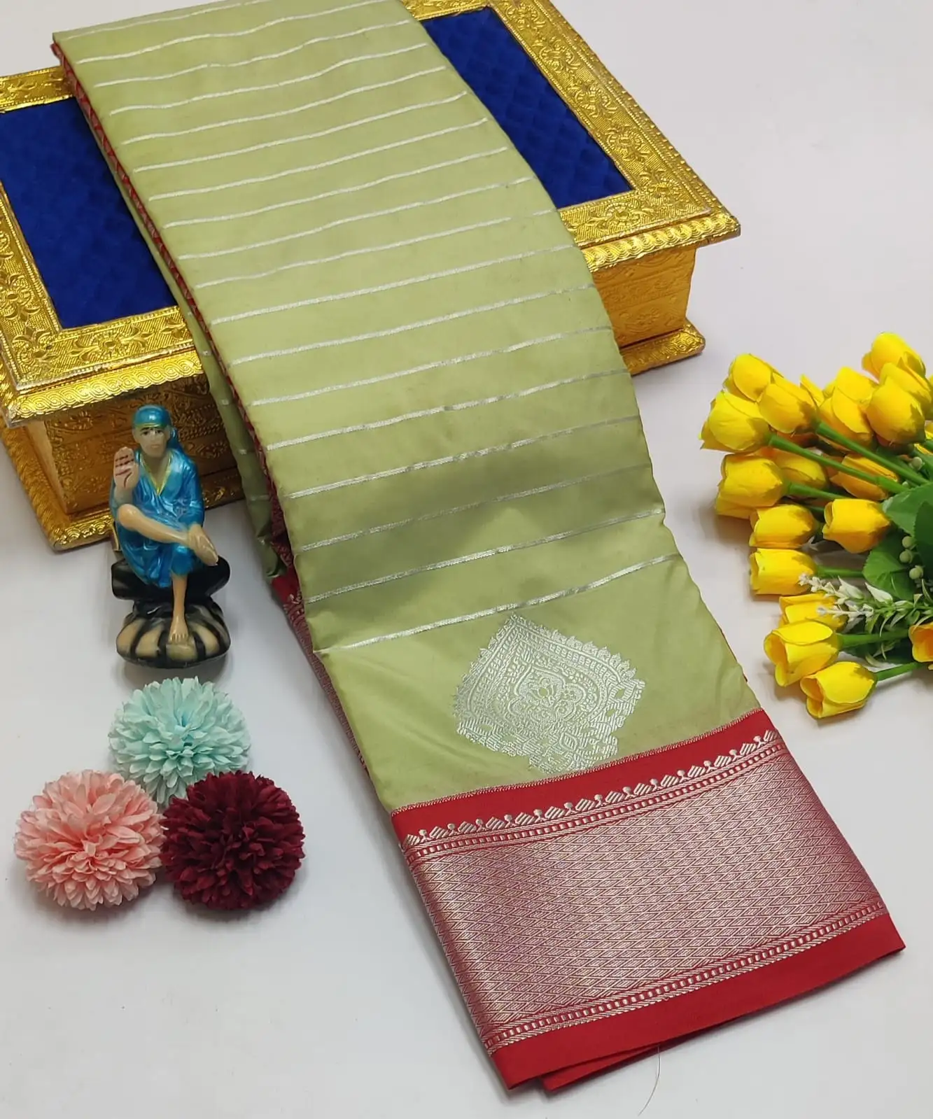 Korvai Tana Fine Zari Stripe Semi Silk Saree